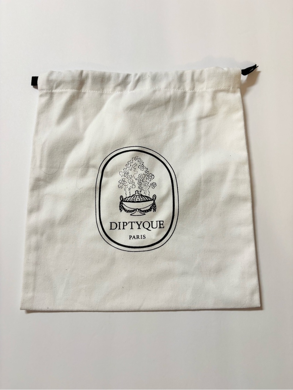 Diptyque White Cotton Drawstring Dust Bag with Black Logo